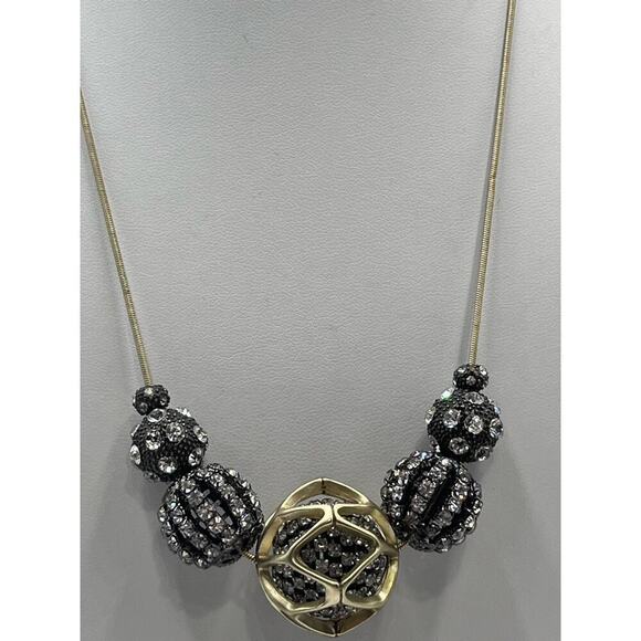 CHICO'S Julia Silver Gold Tone Rhinestone Adorned Fireballs Black Ball Necklace - Picture 3 of 13